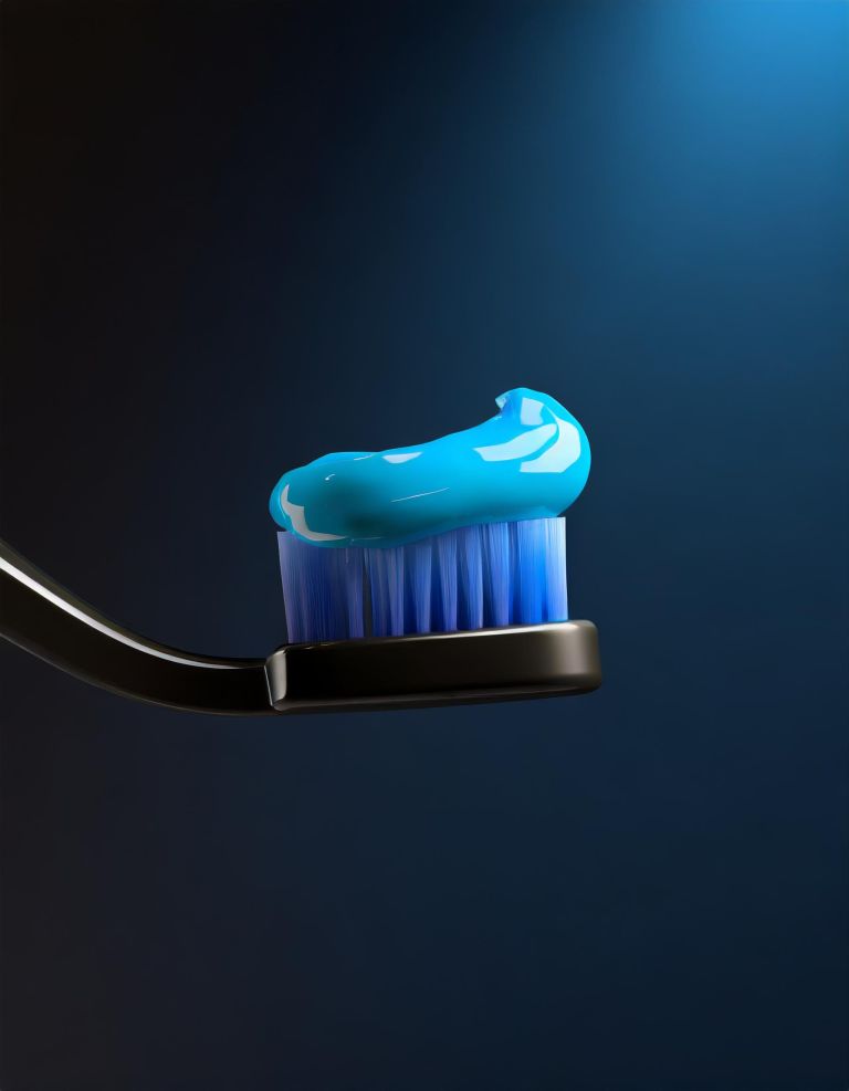 Firefly blue toothbrush with blue toothpaste, blue background 35439